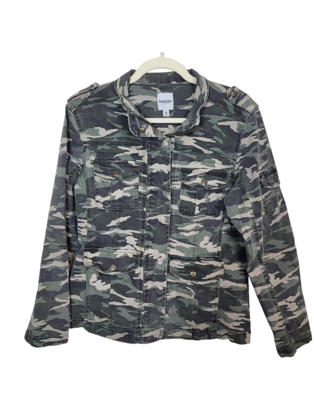 Kensie Camouflage Women's Military Jean Jacket Utility Sz Med Casual Safari